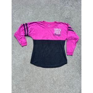 Boxercraft Pink Black Navy Pier Chicago Long Sleeve Baseball Top Size Small